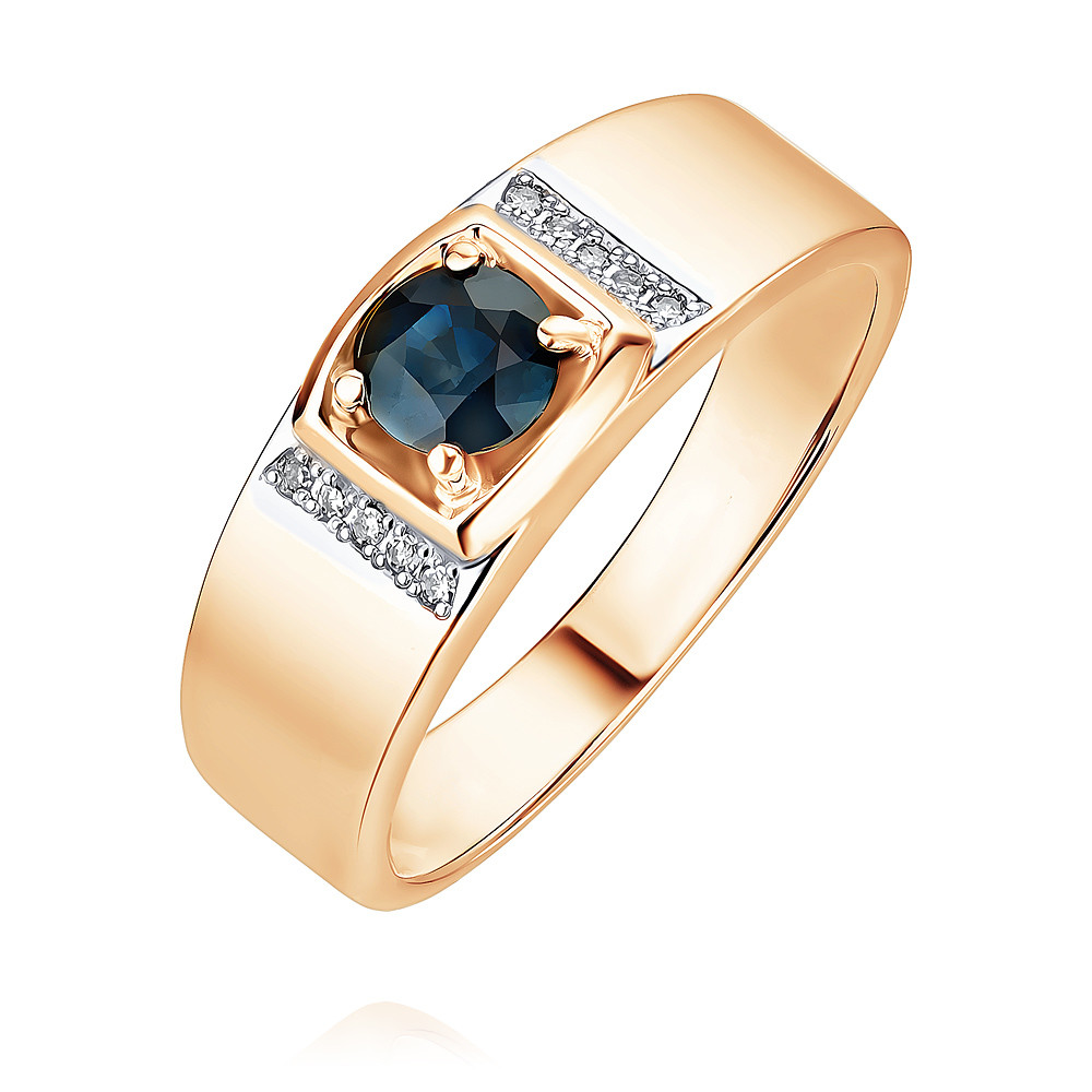 Кольцо кольцо с сапфиром и бриллиантом из красного золота