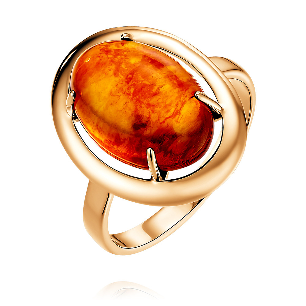 Кольцо позолоченное кольцо с искрящимся лимонным янтарем астра