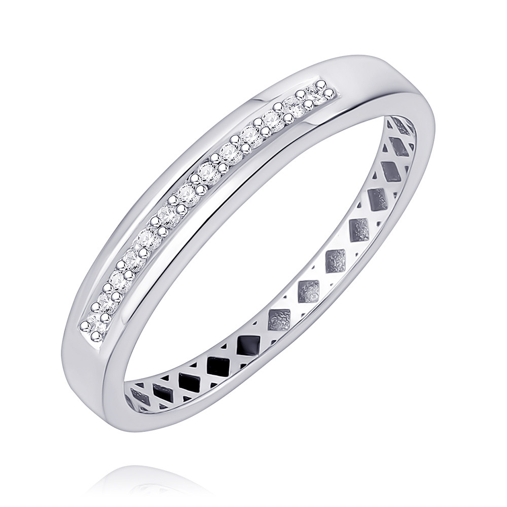 Кольцо 35 02 тонкое кольцо из белого золота с дорожкой из бриллиантов и лунным камнем разной формы