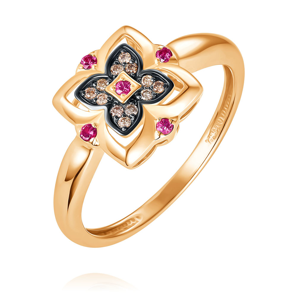 кольцо малинка из золота с бриллиантами в виде цветка Кольцо