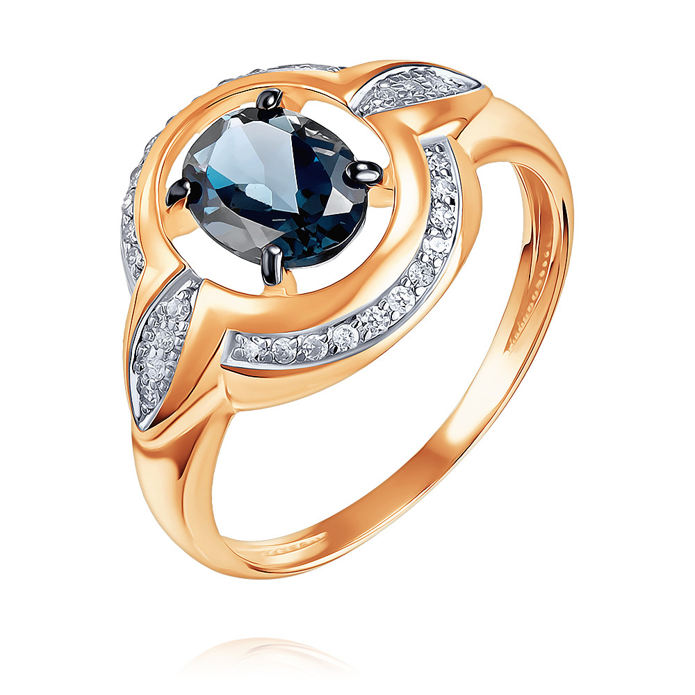 Кольцо кольцо из золота с бриллиантом и топазом london blue