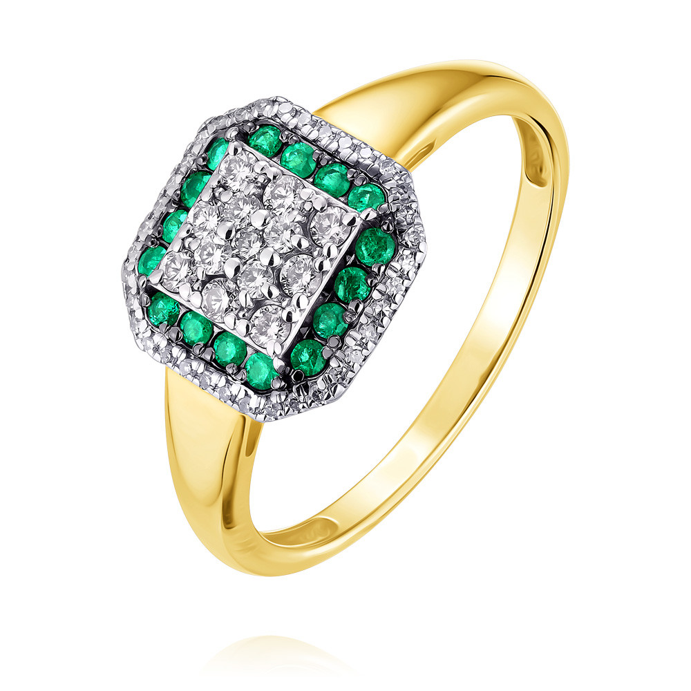 Кольцо кольцо с изумрудами сапфиром и бриллиантами из жёлтого золота 750 пробы
