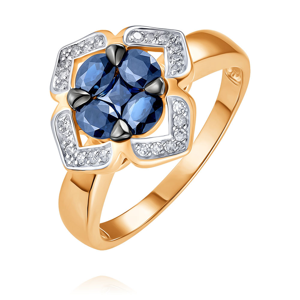 Кольцо кольцо с россыпью цветных и драгоценных камней из красного золота
