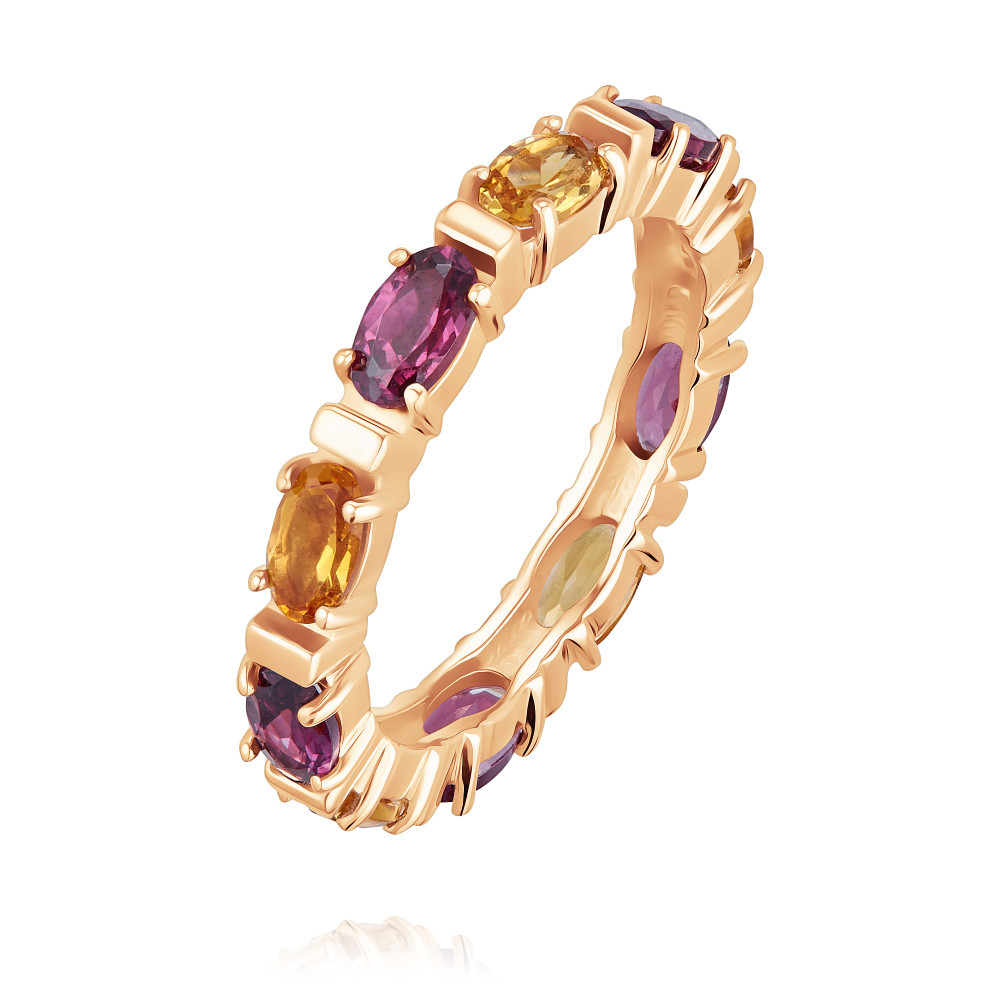 Кольцо кольцо с родолитами и бриллиантами из красного золота