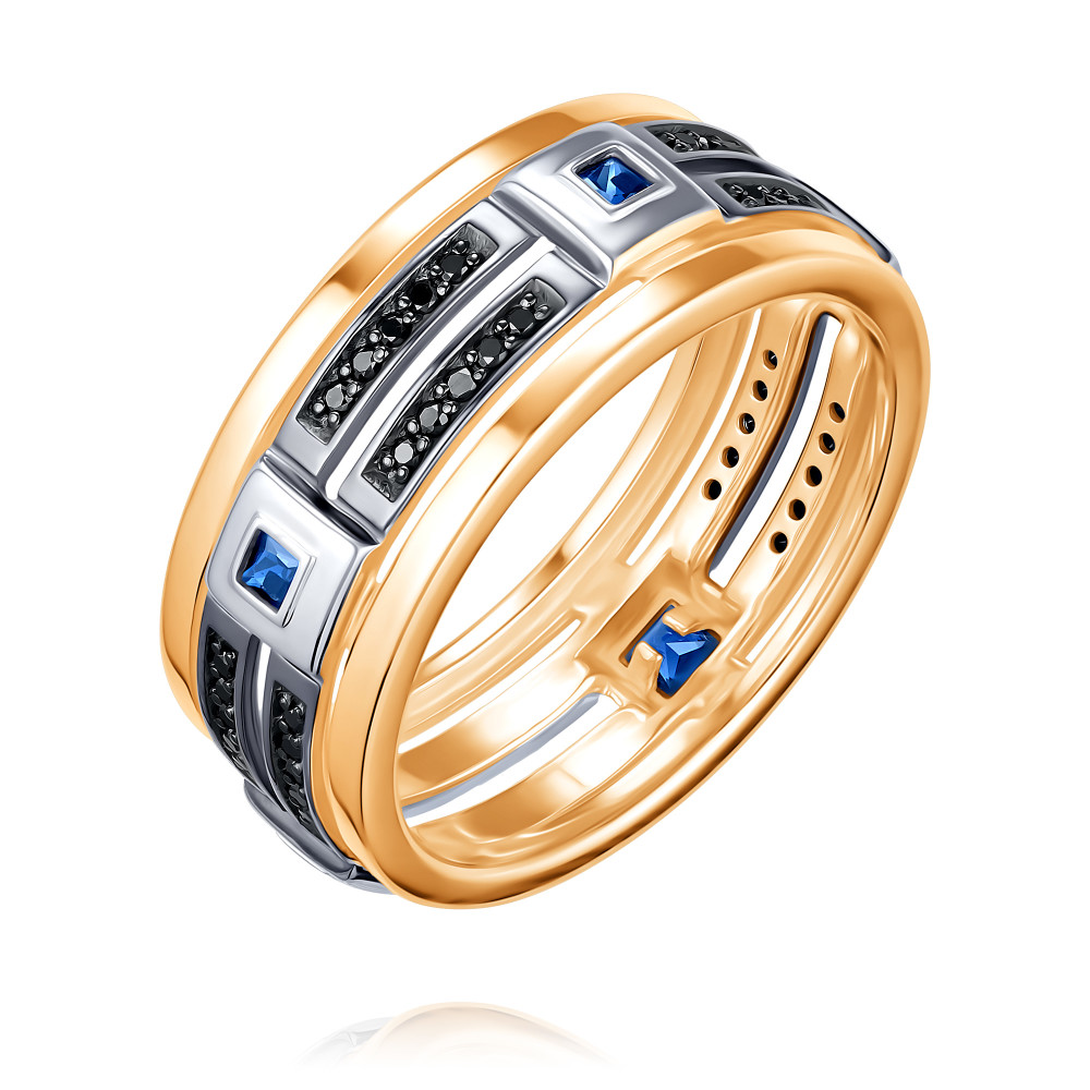 Кольцо кольцо с сапфирами изумрудом и бриллиантами из жёлтого золота 750 пробы