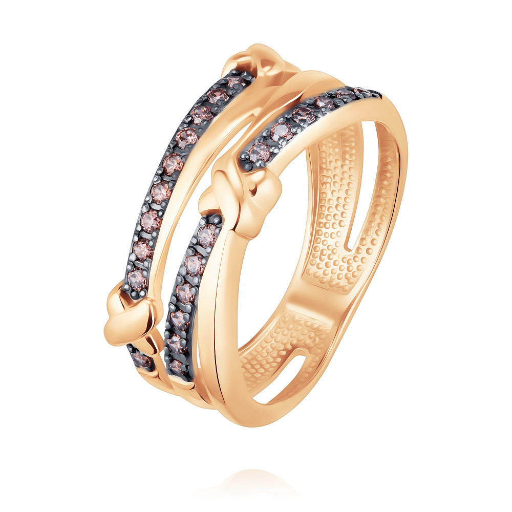 Кольцо кольцо с опалом и фианитами из красного золота