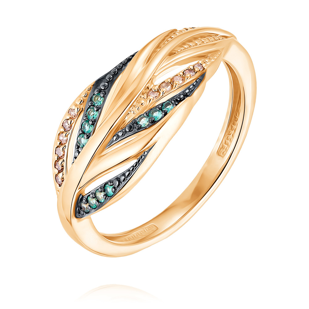Кольцо кольцо с россыпью цветных и драгоценных камней из красного золота