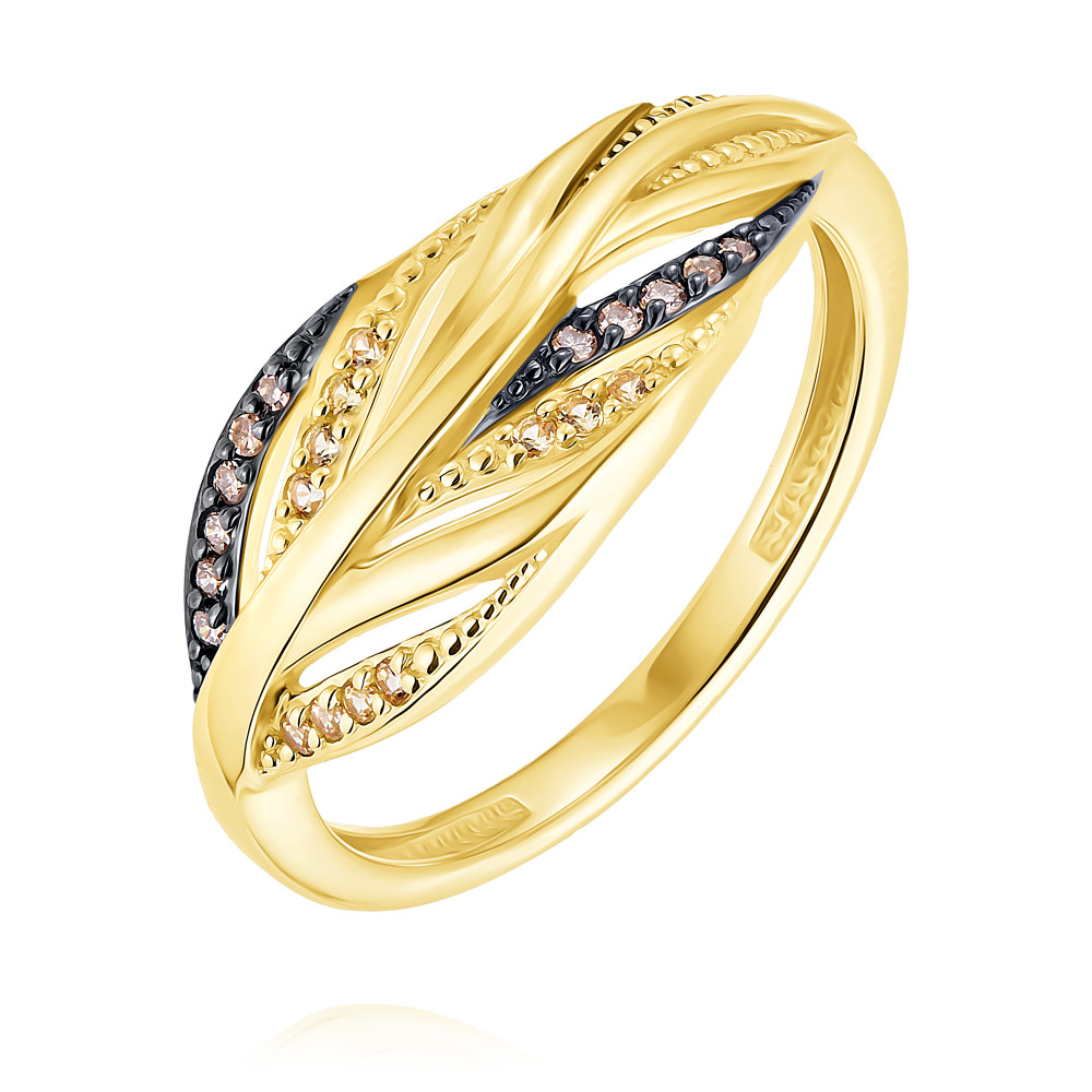 кольцо с родолитами и сапфирами из жёлтого золота Кольцо