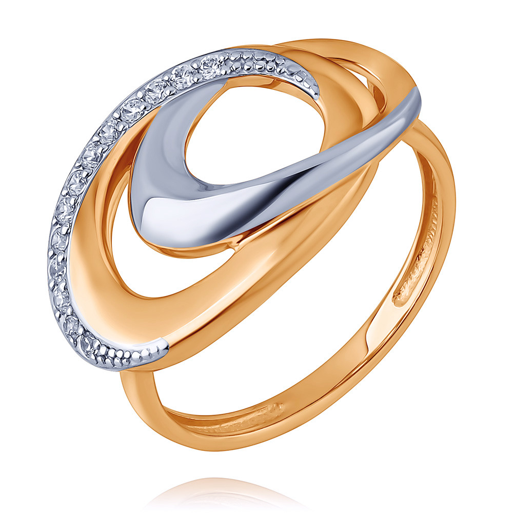 Кольцо широкое кольцо дорожка из золота с фианитами