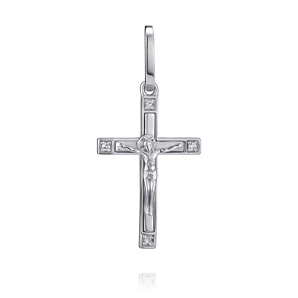 Крест православный крест с 4 бриллиантами 0 064 карат из белого золота 61891 vesna jewelry